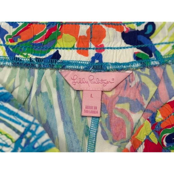 Lilly Pulitzer Bright Drawstring Katia‎ Green Blue Lounge Shorts LARGE Colorful - Picture 2 of 10